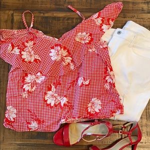 Checkered cold shoulder top